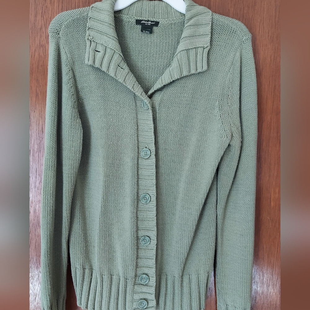 Eddie Bauer Olive Green Button-Up Women's Cardigan